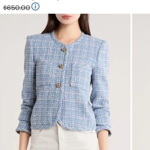 10 Crosby Derek Lam Blue Tweed Jacket with Gold Buttons